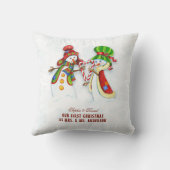 Onze eerste kerst als Mr. & Mrs Cute Snowman Kussen (Achterkant)