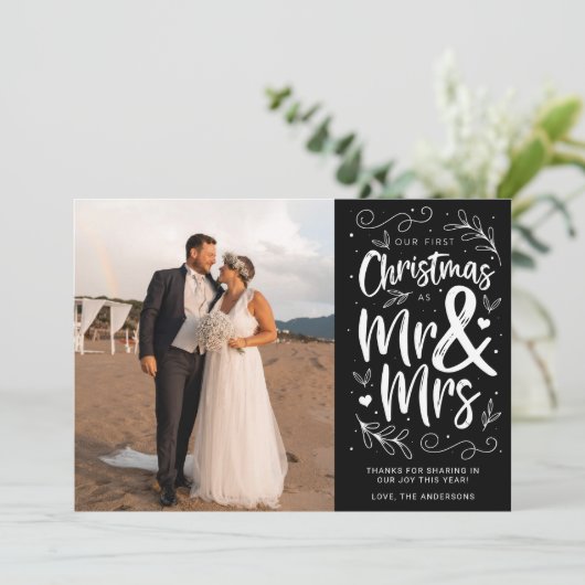 Onze eerste kerst als Mr. & Mrs. Feestdagenkaart (Staand voorkant)