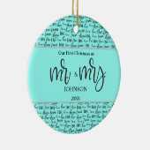 "Onze eerste kerst als Mr & Mrs" Gepersonaliseerde Keramisch Ornament (Rechts)