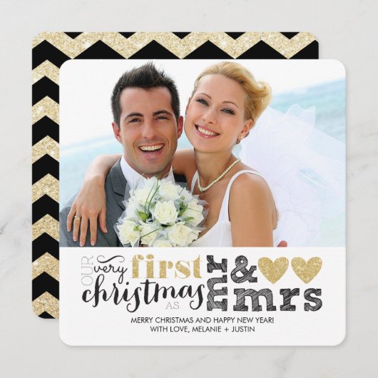 Onze eerste kerst als Mr & Mrs Gold Holiday Kaart (Voorkant / Achterkant)