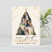 Onze eerste kerst als Mr & Mrs Gold Tree Feestdagenkaart (Staand voorkant)