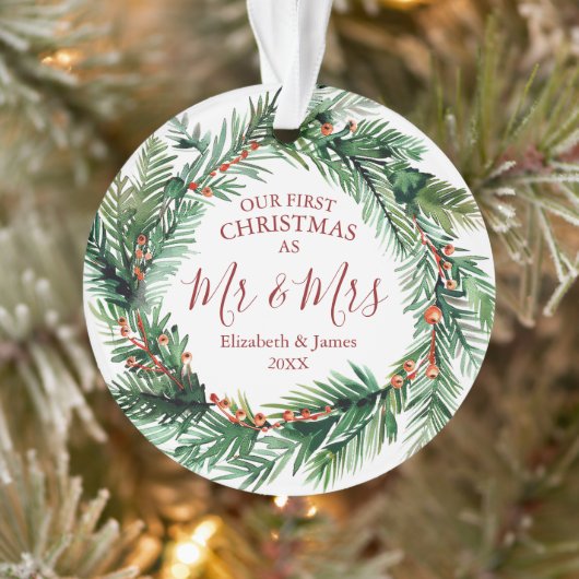 Onze eerste kerst als Mr & Mrs Greenery krans Ornament (Boom)