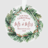 Onze eerste kerst als Mr & Mrs Greenery krans Ornament (voorkant)