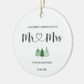 Onze eerste kerst als Mr & Mrs huwelijkscadeau Keramisch Ornament (Links)