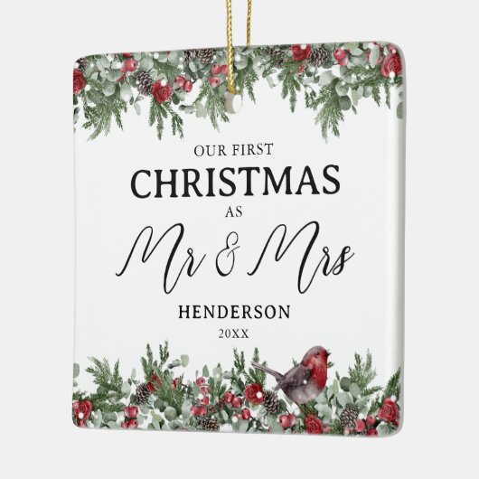 Onze eerste kerst als Mr & Mrs Keepsake Keramisch Ornament (Links)