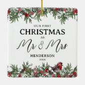 Onze eerste kerst als Mr & Mrs Keepsake Keramisch Ornament (Achterkant)