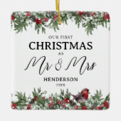 Onze eerste kerst als Mr & Mrs Keepsake Keramisch Ornament (Voorkant)