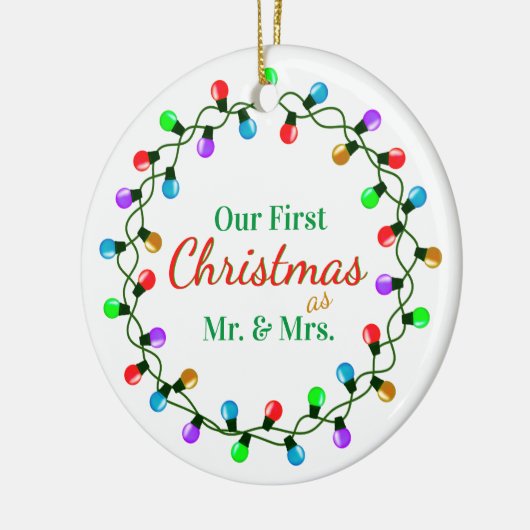 Onze eerste kerst als Mr & Mrs Lights Keramisch Ornament (Links)