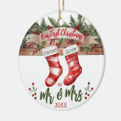 Onze eerste kerst als Mr & Mrs Married Stockings Keramisch Ornament (Links)