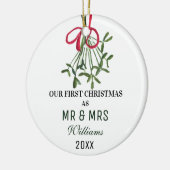 Onze eerste kerst als MR & MRS Mistletoe Rustic Keramisch Ornament (Links)