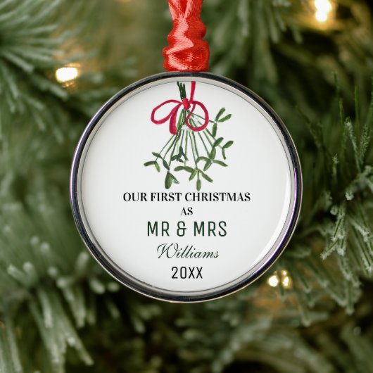 Onze eerste kerst als MR & MRS Mistletoe Rustic Metalen Ornament (Boom)