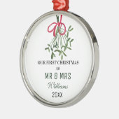 Onze eerste kerst als MR & MRS Mistletoe Rustic Metalen Ornament (Links)