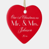 Onze eerste kerst als Mr & Mrs Modern Red Keramisch Ornament (Rechts)