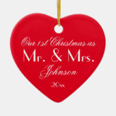 Onze eerste kerst als Mr & Mrs Modern Red Keramisch Ornament (Voorkant)