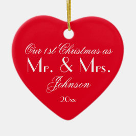 Onze eerste kerst als Mr & Mrs Modern Red Keramisch Ornament
