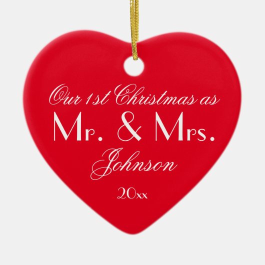 Onze eerste kerst als Mr & Mrs Modern Red Keramisch Ornament (Voorkant)