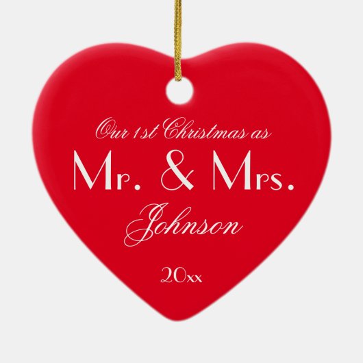 Onze eerste kerst als Mr & Mrs Modern Red Keramisch Ornament (Achterkant)