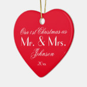 Onze eerste kerst als Mr & Mrs Modern Red Keramisch Ornament (Links)