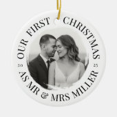 Onze eerste kerst als Mr & Mrs – Monochrome Keramisch Ornament (Voorkant)