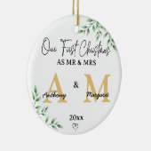 Onze eerste kerst als Mr & Mrs | Monogram & Foto Keramisch Ornament (Rechts)