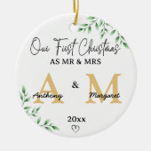 Onze eerste kerst als Mr & Mrs | Monogram & Foto Keramisch Ornament (Voorkant)