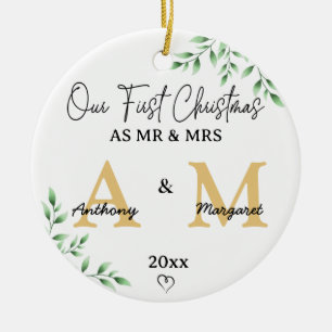 Onze eerste kerst als Mr & Mrs   Monogram & Foto Keramisch Ornament