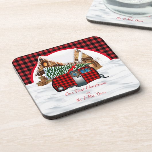 Onze eerste kerst als Mr. & Mrs Ornament Bier Onderzetter (Linkerzijde)