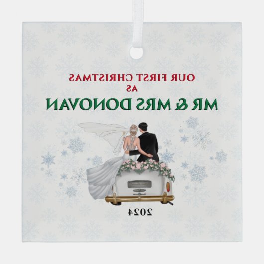 Onze eerste kerst als Mr&Mrs Passen getrouwd Chris Glas Ornament (Achterkant)