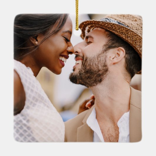 Onze eerste kerst als Mr & Mrs Photo Boho Keramisch Ornament (Achterkant)