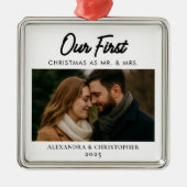 Onze eerste kerst als Mr & Mrs Photo getrouwd Metalen Ornament (Voorkant)