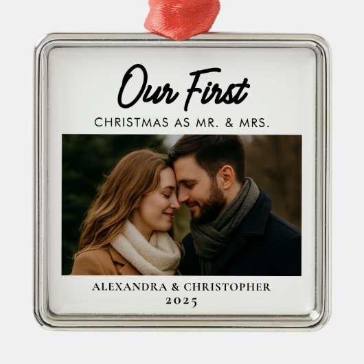 Onze eerste kerst als Mr & Mrs Photo getrouwd Metalen Ornament (Voorkant)