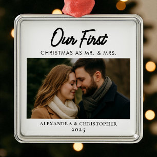 Onze eerste kerst als Mr & Mrs Photo getrouwd Metalen Ornament