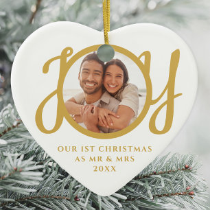 Onze eerste kerst als Mr & Mrs Photo Gold Script Keramisch Ornament