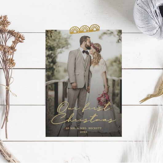 Onze eerste kerst als Mr. & Mrs Photo Holiday Feestdagenkaart
