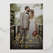 Onze eerste kerst als Mr. & Mrs Photo Real Folie Feestdagenkaart (Voorkant)