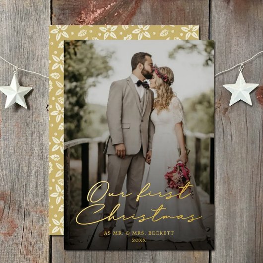 Onze eerste kerst als Mr. & Mrs Photo Real Folie Feestdagenkaart
