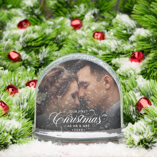 Onze eerste kerst als Mr & Mrs Script 2 Foto Sneeuwbol (Kerstmis)