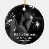 Onze eerste kerst als Mr & Mrs Script Foto Keramisch Ornament (Voorkant)