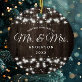 Onze eerste kerst als Mr. & Mrs String Lights Keramisch Ornament