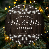 Onze eerste kerst als Mr. & Mrs String Lights Keramisch Ornament