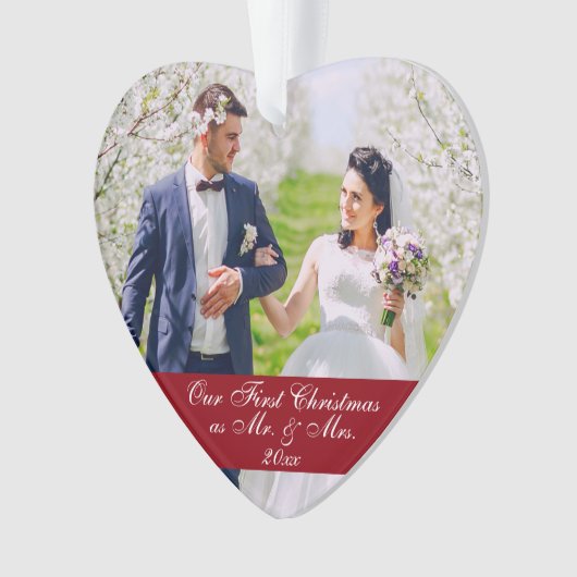 Onze eerste kerst als Mr & Mrs Wedding Heart Ornament (voorkant)