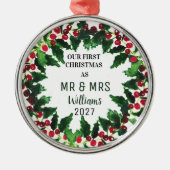 Onze eerste kerst als MR & MRS Wreath Rustic Metalen Ornament (Voorkant)