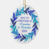 Onze eerste kerst als oma en opa Blue Keramisch Ornament (Rechts)