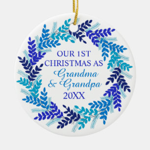 Onze eerste kerst als oma en opa Blue Keramisch Ornament