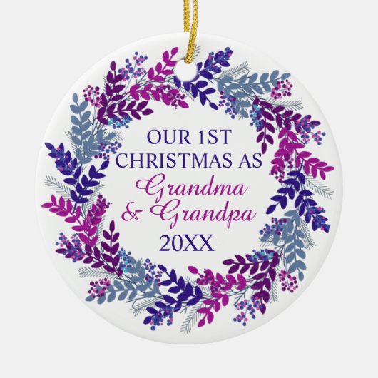 Onze eerste kerst als oma en opa Paars Keramisch Ornament (Voorkant)