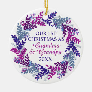 Onze eerste kerst als oma en opa Purple Keramisch Ornament