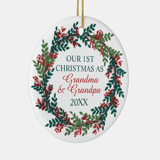 Onze eerste kerst als oma en opa Wreate Keramisch Ornament (Rechts)