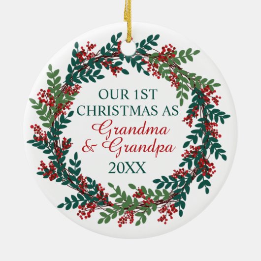 Onze eerste kerst als oma en opa Wreate Keramisch Ornament (Achterkant)