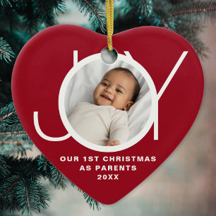 Onze Eerste Kerst Als Ouders Foto Rood Keramisch Ornament