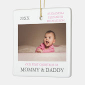 Onze eerste kerst als ouders keramisch ornament (Links)